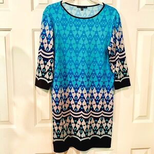🌊 Geometric Tiana B Dress Colorful Blended Blues to Navy, Black & Gray Nautical